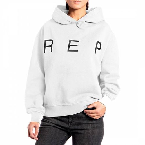 White Printed Logo Cotton Hoodie - Replay - Modalova