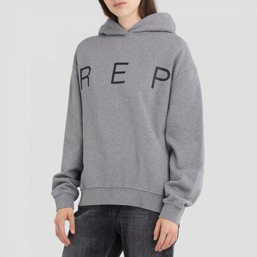 Grey Printed Logo Cotton Hoodie - Replay - Modalova