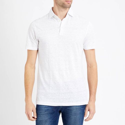 White Short Sleeve Linen Polo Shirt - Hackett London - Modalova