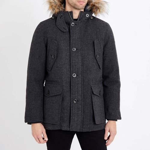 Charcoal Faux Fur Hood Wool Blend Jacket - Hackett London - Modalova