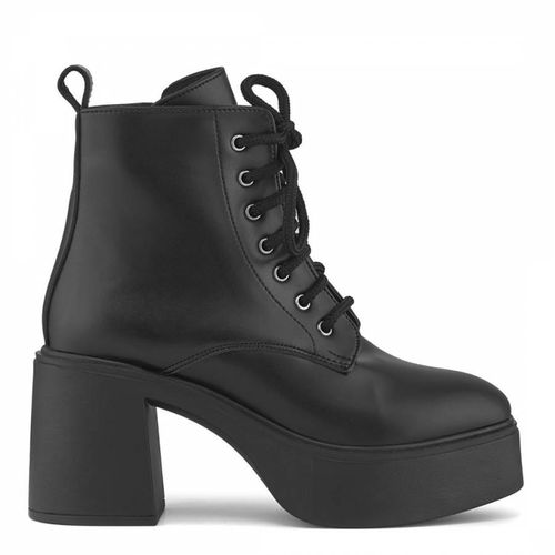 Black Platform Lace Up Ankle Boots - Bluetag - Modalova
