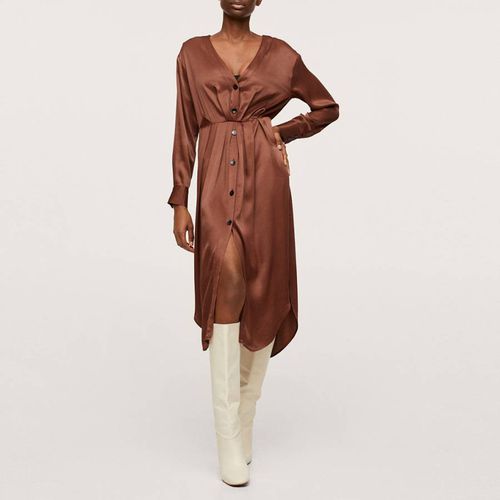 Brown Satin Midi Dress - Mango - Modalova