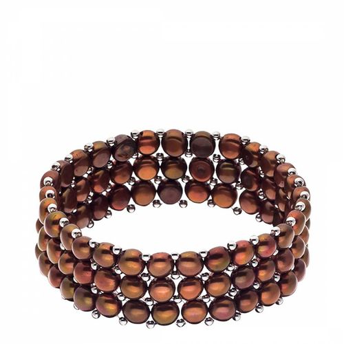 Chocolate 3 Row Real Freshwater Pearl Bracelet - Mitzuko - Modalova