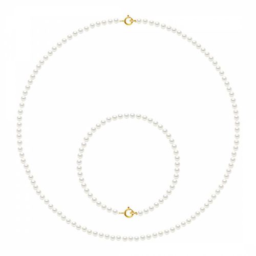 Yellow Gold/Natural Matching Necklace + Bracelet Pearl Set - Mitzuko - Modalova
