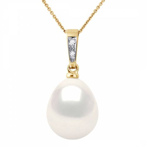 Yellow Gold Real Cultured Pearl Diamond Pendant - Mitzuko - Modalova