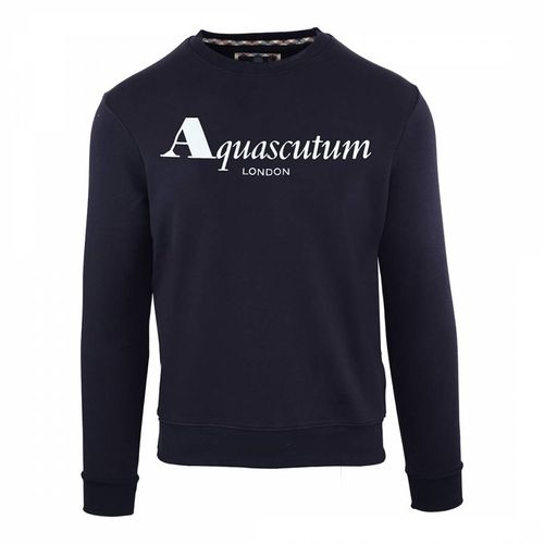 Navy Script Logo Cotton Sweatshirt - Aquascutum - Modalova