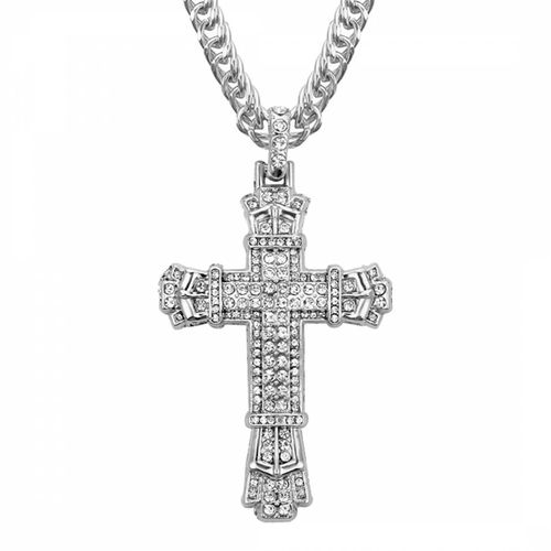 Silver Zircon Cross Necklace - Stephen Oliver - Modalova