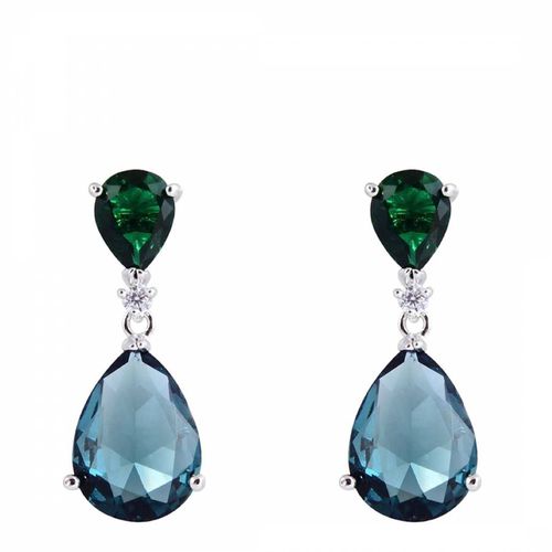 Silver Blue & Green Gemstone Drop Earrings - Liv Oliver - Modalova