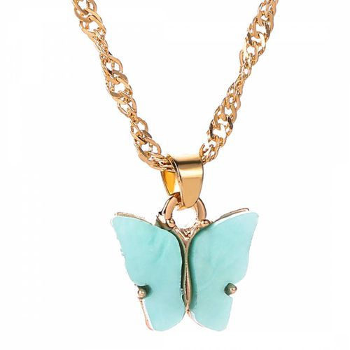 K Aqua Blue Carved Butterfly Drop Necklace - Liv Oliver - Modalova