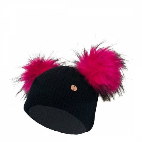 Adult /Electric Pink Cashmere Blend Double Pom Pom Beanie Hat - Look Like Cool - Modalova