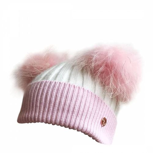 Adult /White Cashmere Blend Double Pom Pom Beanie Hat - Look Like Cool - Modalova