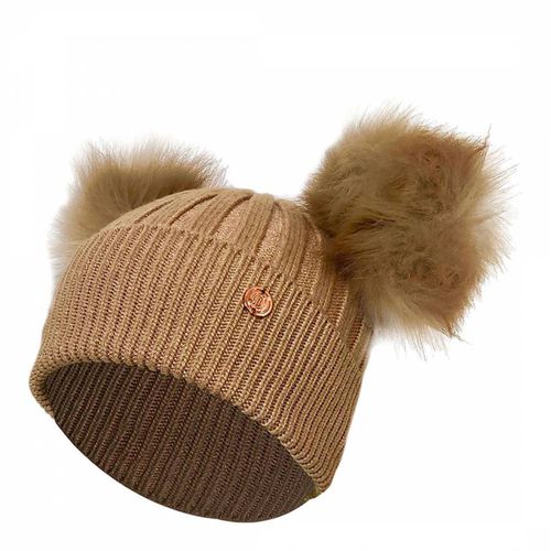 Adult Camel Luxe Cashmere Blend Double Pom Pom Beanie Hat - Look Like Cool - Modalova