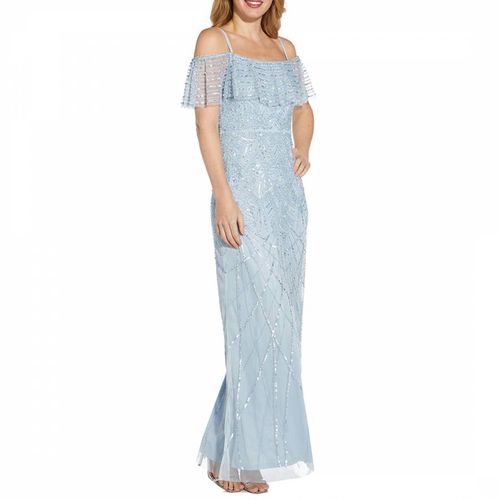 Pale Blue Beaded Off Shoulder Gown - Adrianna Papell - Modalova