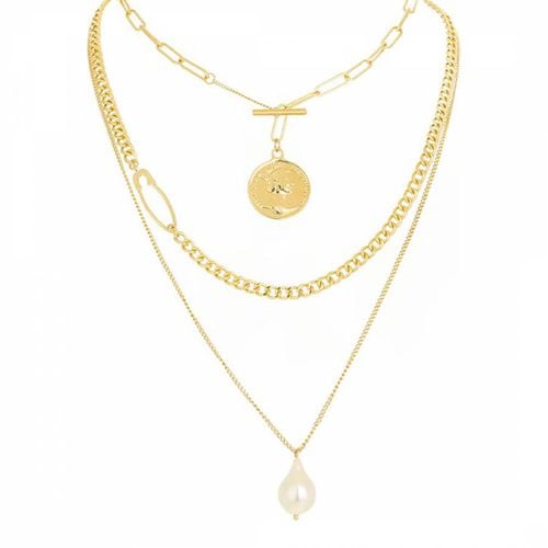 K Multi Layer Pearl Drop Necklace - Chloe Collection by Liv Oliver - Modalova