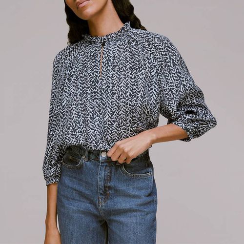 Blue Printed High Neck Blouse - WHISTLES - Modalova