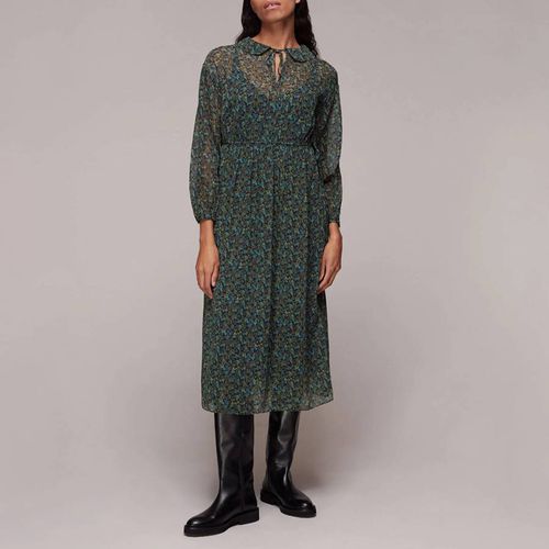 Green Floral Print Tie Neck Midi Dress - WHISTLES - Modalova