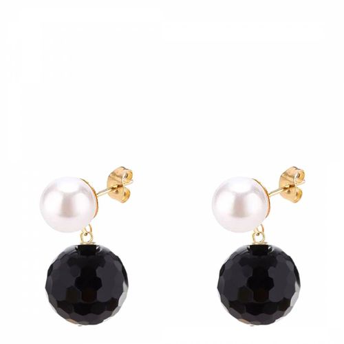K Pearl & Onyx Double Drop Earrings - Liv Oliver - Modalova