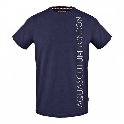Navy Printed Logo Cotton T-Shirt - Aquascutum - Modalova