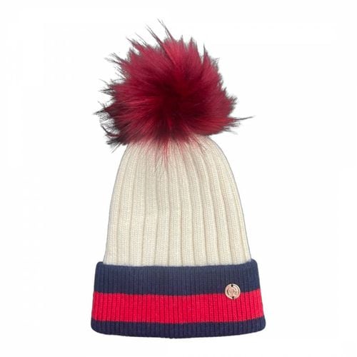 Adult Stripes Cream And Red Cashmere Blend Single Pom Hat - Look Like Cool - Modalova