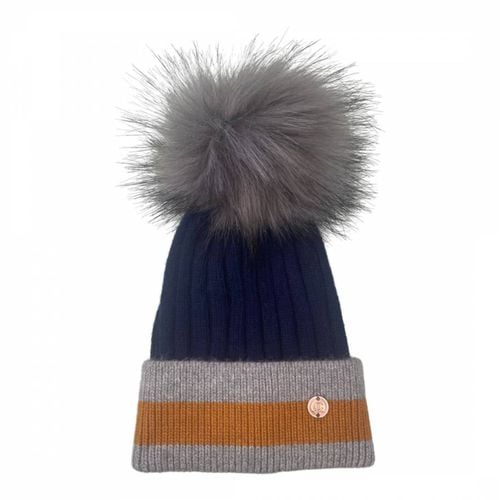 Kids Navy/Grey Stripes Cashmere Blend Single Pom Hat - Look Like Cool - Modalova