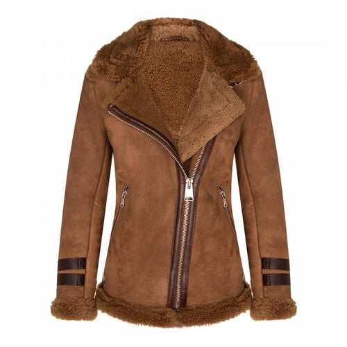 Brown Merino Shearling Biker Jacket - Shearling Boutique - Modalova