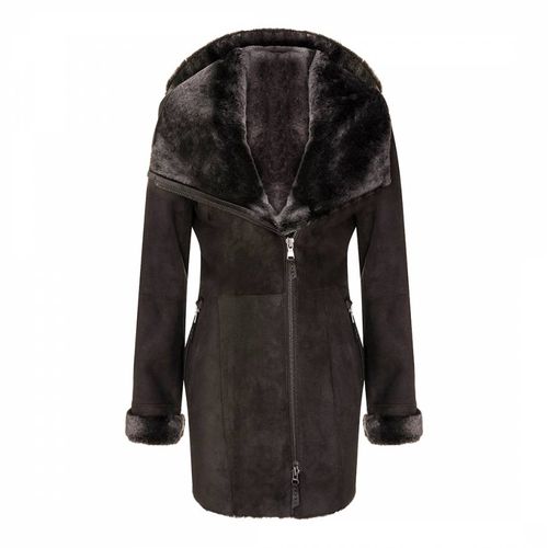 Hooded Suede Merino Shearling Sheepskin Coat - Shearling Boutique - Modalova