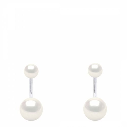 Silver/Natural White Real Cultured Freshwater Pearl Duo Earrings - Atelier Pearls - Modalova