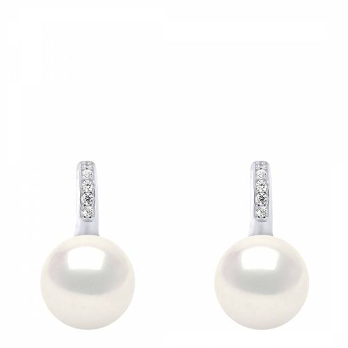 Silver/Natural Zirconia Mounted Real Cultured Freshwater Pearl Earrings - Atelier Pearls - Modalova