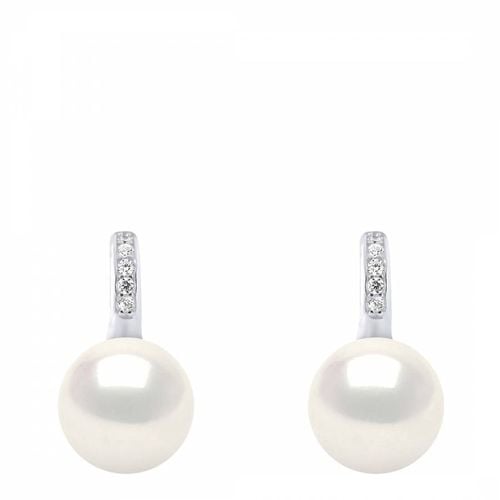 Silver/Natural White Zirconia Mounted Real Cultured Freshwater Pearl Earrings - Atelier Pearls - Modalova