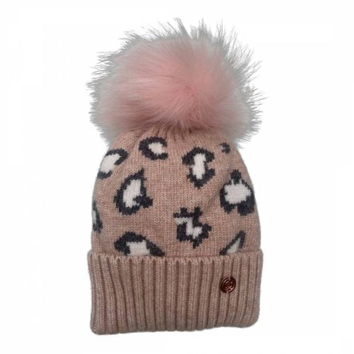 Adult Beige/ Leopard Print Cashmere Blend Pom Hat - Look Like Cool - Modalova