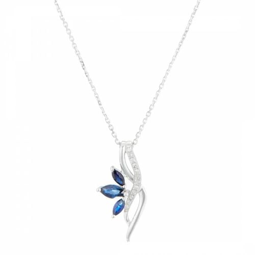 Silver/Blue Sapphire Flower Stone Pendant Necklace - Diamond And Co - Modalova
