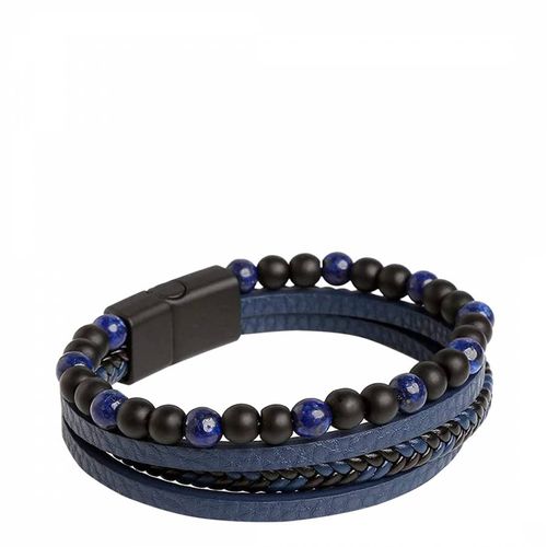 Black Plated Navy Blue Leather & Lapis Bracelet - Stephen Oliver - Modalova