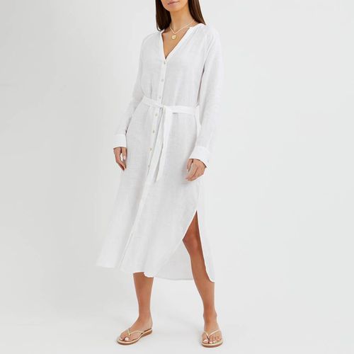 White Linen Belted Midi Shirt Dress - NÂ°Â· Eleven - Modalova