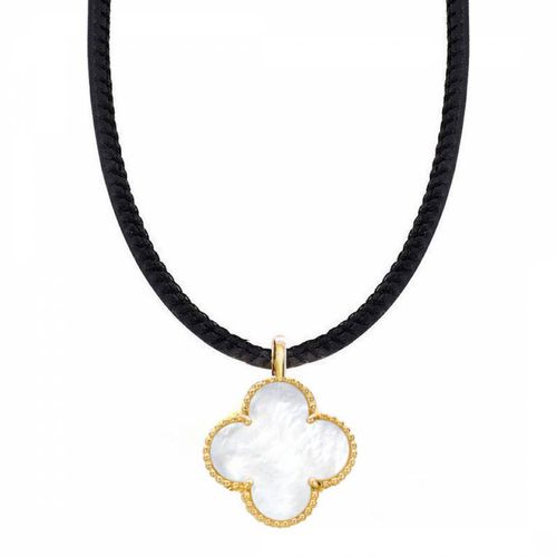 K White Mother Of Pearl Motif On Black Cord Necklace - Liv Oliver - Modalova