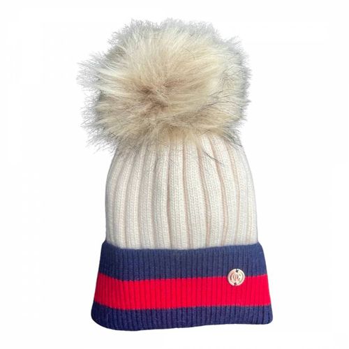 Adult & Red Stripes Single Beige Pom Cashmere Blend Hat - Look Like Cool - Modalova