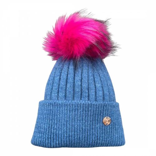 Adult Denim and Electirc Pink Single Pom Cashmere Hat - Look Like Cool - Modalova