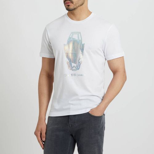 White Graphic Logo Cotton T-Shirt - Cavalli Class - Modalova