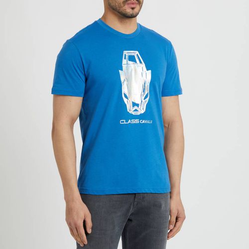 Blue Graphic Logo Cotton T-Shirt - Cavalli Class - Modalova