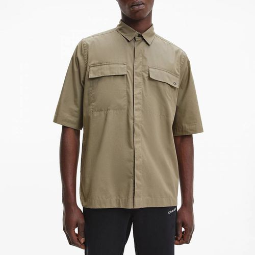 Khaki Utility Style Short Sleeve Shirt - Calvin Klein - Modalova