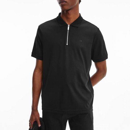 Black Zip Detail Cotton Polo Shirt - Calvin Klein - Modalova
