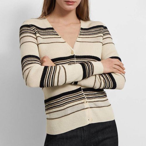 Ecru Otto Striped Ribbed Wool Blend Cardigan - Theory - Modalova