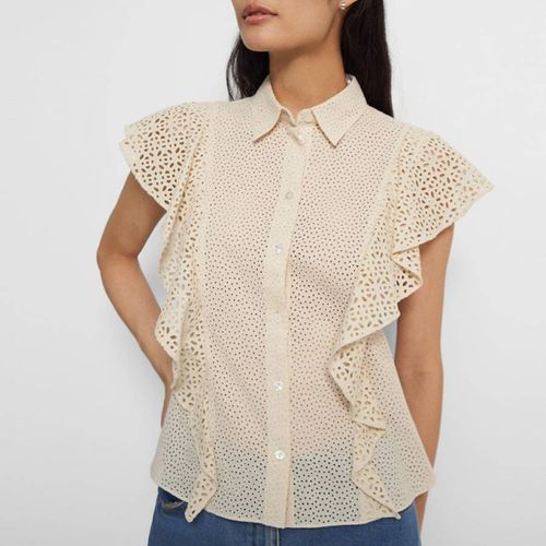 Ecru Ruffle Design Cotton Top - Theory - Modalova