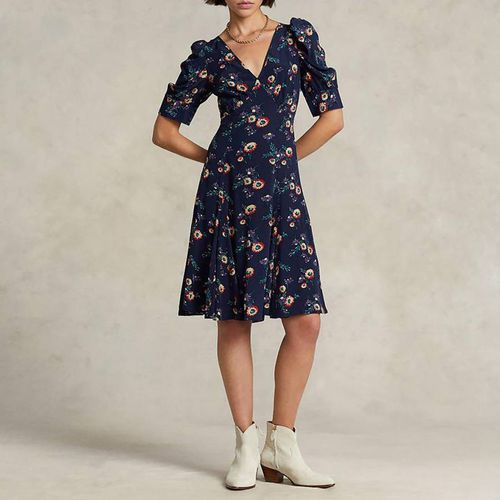 Navy Floral Puff Sleeve Dress - Polo Ralph Lauren - Modalova