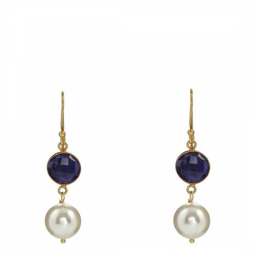 K Blue Sapphire & Pearl Drop Earrings - Liv Oliver - Modalova