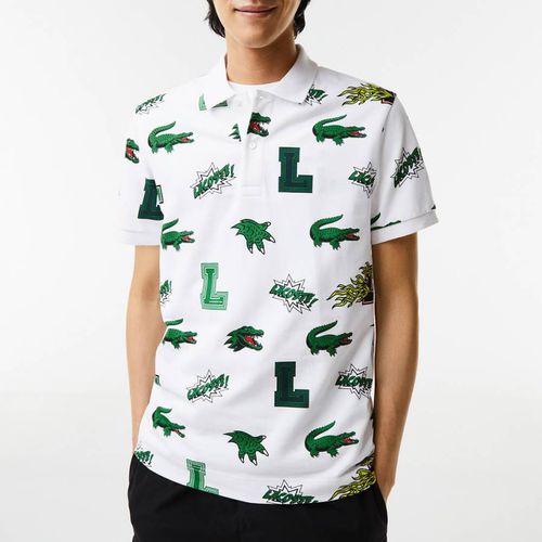 White Branded Print Polo Shirt - Lacoste - Modalova