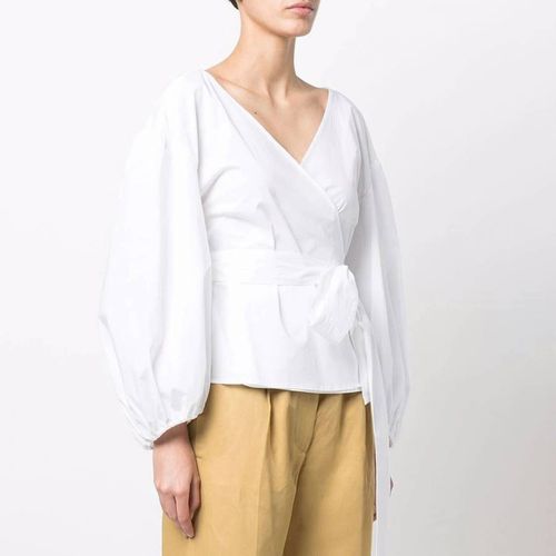 White V Neck Cotton Wrap Top - Michael Kors - Modalova