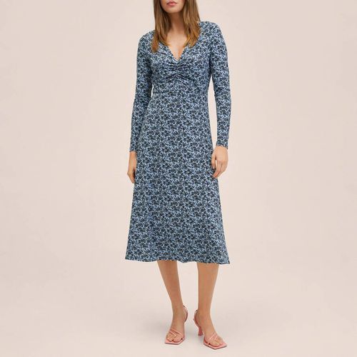 Blue Printed Ruched Dress - Mango - Modalova