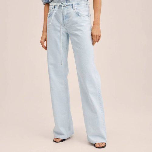 Blue Wide Leg Belt Cotton Jeans - Mango - Modalova