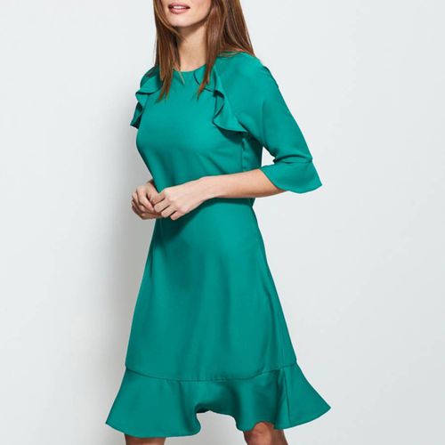 Emerald Ruffle Trim Detail Shift Dress - SOSANDAR - Modalova