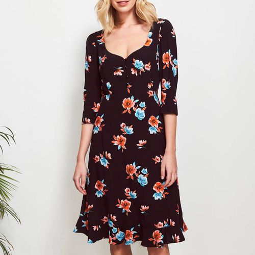 Black Floral Print Sweetheart Neck Dress - SOSANDAR - Modalova